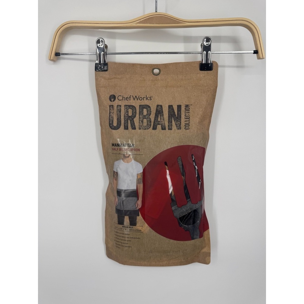 NWT Chef Works Urban Manhattan Half Bistro Apron Black 100% Cotton - 19"LX28.5"W